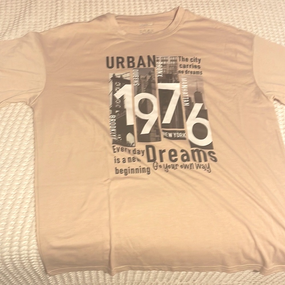 Oversized soft tan t-shirt with pictures